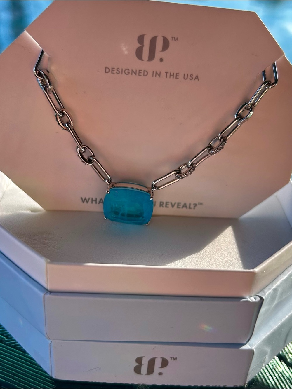 bp OG Silver Chain Necklace with lab created Blue Quartz Pendant